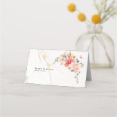 Luxury Calligraphy Pink Floral Wedding Platzkarte (Rückseite)