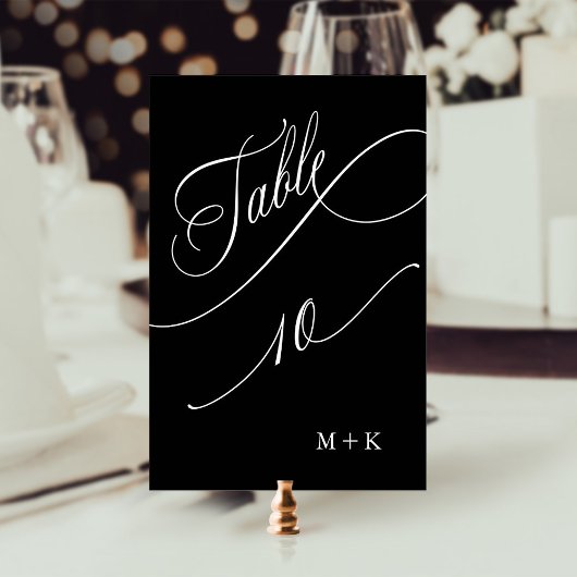 Luxury Calligraphy Wedding Number 10, Black Tischnummer