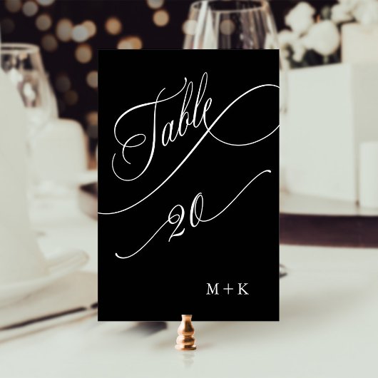 Luxury Calligraphy Wedding Number 20, Black Tischnummer