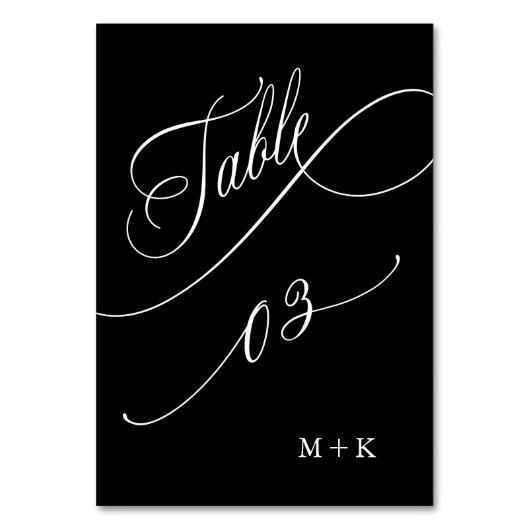Luxury Calligraphy Wedding Number 3, Black Tischnummer (Vorderseite)