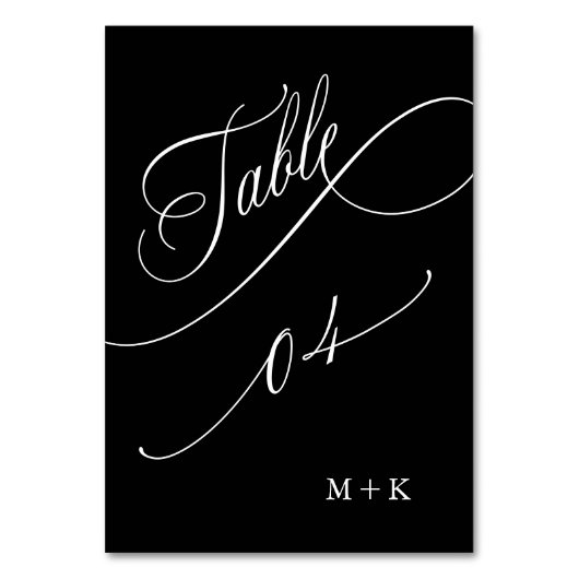 Luxury Calligraphy Wedding Number 4, Black Tischnummer (Vorderseite)