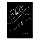 Luxury Calligraphy Wedding Number 6, Black Tischnummer (Rückseite)