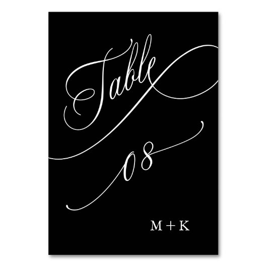 Luxury Calligraphy Wedding Number 8, Black Tischnummer (Vorderseite)