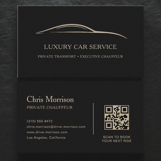 Luxury Car Service QR Code Black & Gold Visitenkarte
