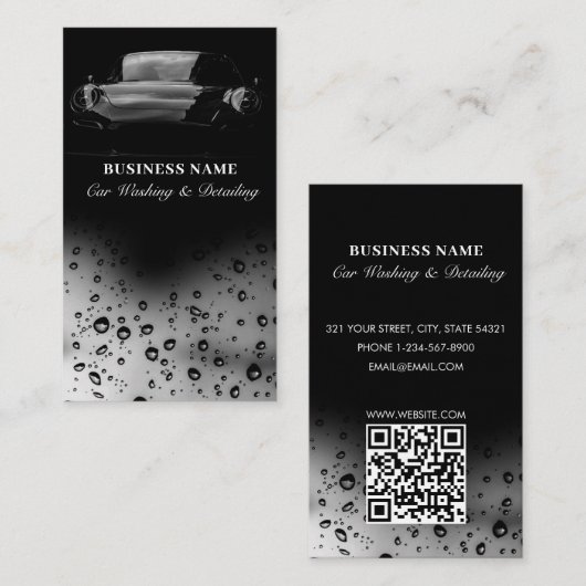 Luxury Car Wash Automotive Reinigung QR Code Schwa Visitenkarte (Vorne/Hinten)