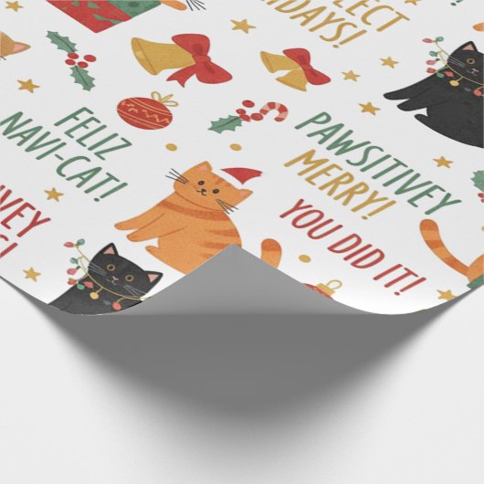 Luxury Cat Christmas Wrapping Paper Festive Feline Geschenkpapier (Ecke)