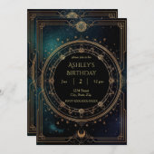 Luxury Celestial Birthday Invitation – Midnight Einladung (Vorne/Hinten)