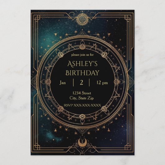 Luxury Celestial Birthday Invitation – Midnight Einladung (Vorderseite)