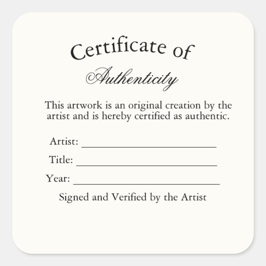 Luxury Certificate of Authenticity Sticker | Ivory (Vorderseite)