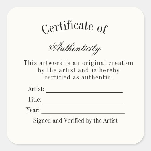 Luxury Certificate of Authenticity Sticker | Ivory (Vorderseite)