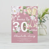 Luxury Champagne Floral 30. Geburtstag Party Einladung (Stehend Vorderseite)
