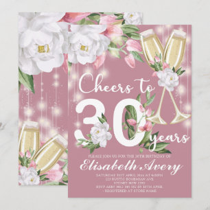 Luxury Champagne Floral 30. Geburtstag Party Einladung