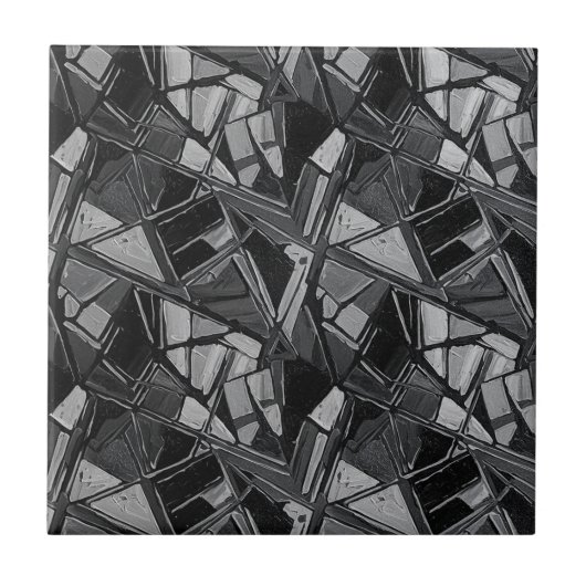Luxury Charcoal Silver Abstract Oil Art Fliese (Vorderseite)