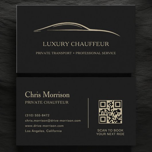 Luxury Chauffeur QR Code Black & Gold Visitenkarte