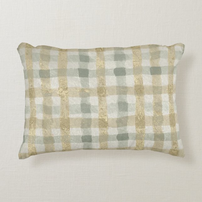 Luxury Checked, Gold Grey Beigi Pattern Dekokissen (Vorderseite)
