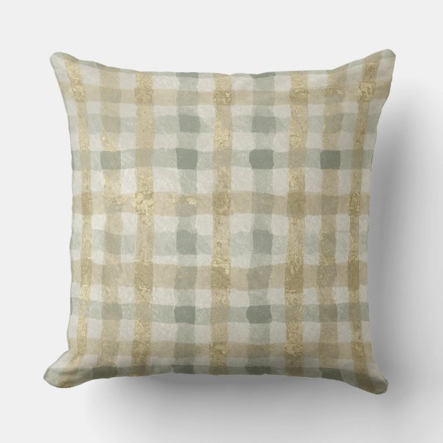 Luxury Checked, Gold Grey Beigi Pattern Kissen (Vorderseite)