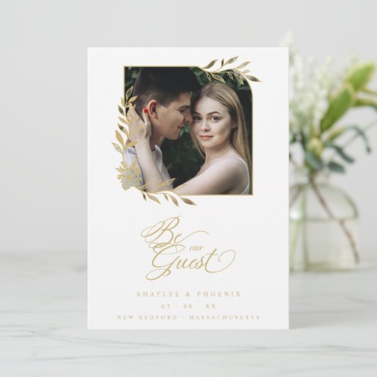 Luxury Chic Golden Branches Frame Photo Wedding (Stehend Vorderseite)