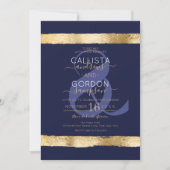 Luxury Chic Navy Gold Brushstroke Border Wedding Einladung (Vorderseite)