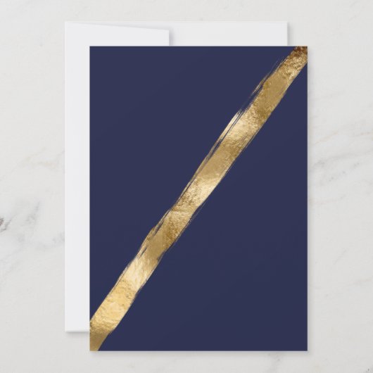 Luxury Chic Navy Gold Brushstroke Border Wedding Einladung (Rückseite)