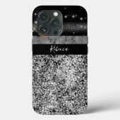 Luxury Chic Silver Gitter Signature Monogram Case-Mate iPhone Hülle (Rückseite)