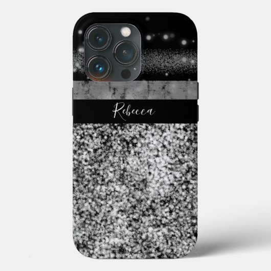 Luxury Chic Silver Gitter Signature Monogram Case-Mate iPhone Hülle (Rückseite)