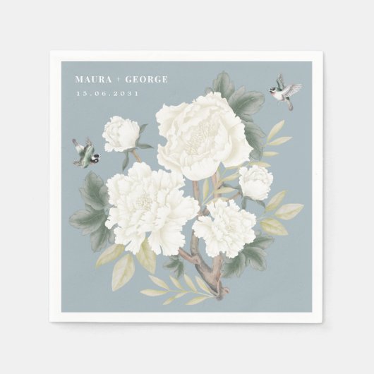 Luxury Chinoiserie Dusty Blue Elfenbeinblume Hochz Serviette (Vorderseite)