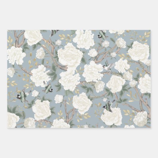 Luxury Chinoiserie Sage Green Elfenbeinwild Blume  Geschenkpapier Set (Vorderseite 3)