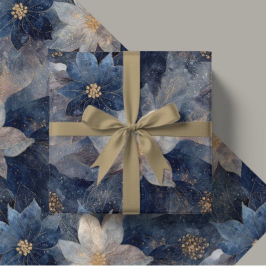 Luxury Christmas Blue and White Poinsettia Gift  Geschenkpapier