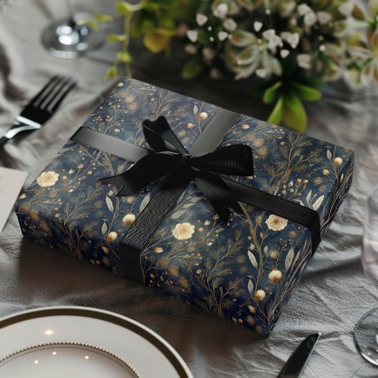 Luxury Christmas Navy and Cream Floral Gift  Geschenkpapier Set