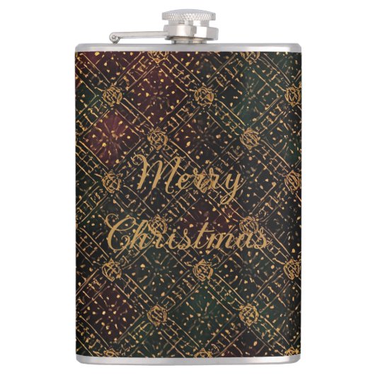 Luxury, Christmas Pattern, Gold Merry Christmas Flachmann (Vorderseite)