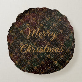 Luxury, Christmas Pattern, Gold Merry Christmas Rundes Kissen