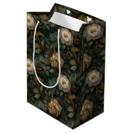 Luxury Christmas Winter Green and Cream Floral Mittlere Geschenktüte