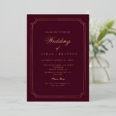 Luxury Classic Burgundy Gold Frame Wedding Folieneinladung (Stehend vorne)