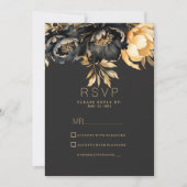 Luxury classy black gold peony floral RSVP Einladung (Vorderseite)