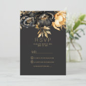 Luxury classy black gold peony floral RSVP Einladung (Stehend Vorderseite)