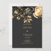 Luxury classy black gold peony floral Wedding  Einladung (Vorderseite)