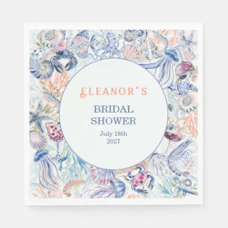 Luxury Coastal Chinoiserie Seashell Bridal Shower Serviette