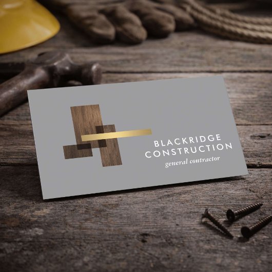 Luxury Contractor Construction Wood Logo Gray Visitenkarte