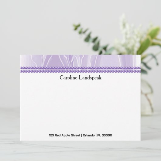 Luxury correspondence Custom Purple Silk & Pearls Mitteilungskarte (Stehend Vorderseite)