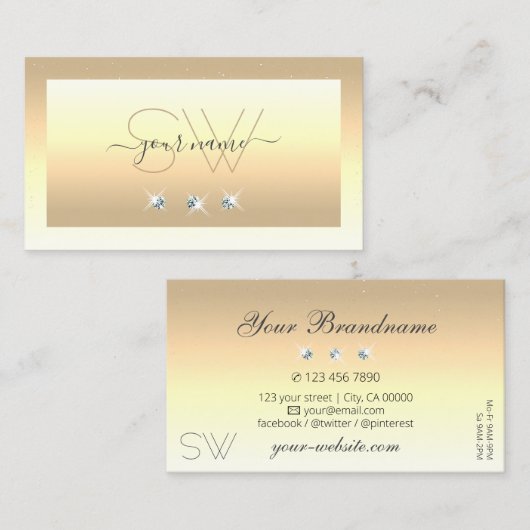 Luxury Cream Beige Ombre Sparkle Diamonds Initiale Visitenkarte (Vorne/Hinten)