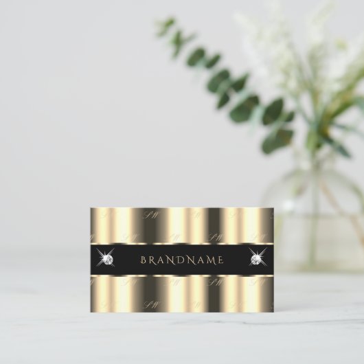 Luxury Cream Golden Black Sparkle Jewels Monogram Visitenkarte (Stehend Vorderseite)