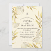 Luxury Crema Gold Leaf Wedding Einladung (Vorderseite)
