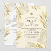 Luxury Crema Gold Leaf Wedding Einladung (Vorne/Hinten)