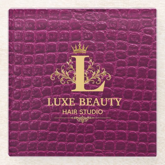 Luxury Crocodile Leather Monogram Gold Initial Glasuntersetzer (Vorderseite)