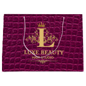 Luxury Crocodile Leather Monogram Gold Initial Große Geschenktüte (Vorderseite)