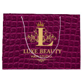 Luxury Crocodile Leather Monogram Gold Initial Große Geschenktüte (Rückseite)