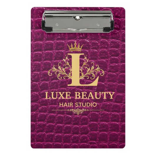 Luxury Crocodile Leather Monogram Gold Initial Mini Klemmbrett (Vorderseite)