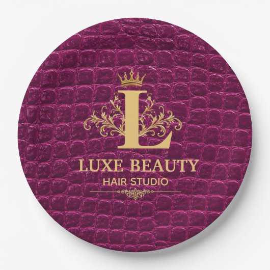 Luxury Crocodile Leather Monogram Gold Initial Pappteller (Vorderseite)