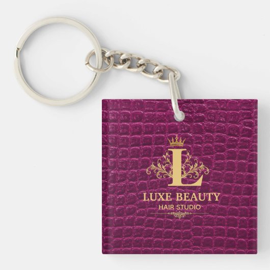 Luxury Crocodile Leather Monogram Gold Initial Schlüsselanhänger (Vorderseite)