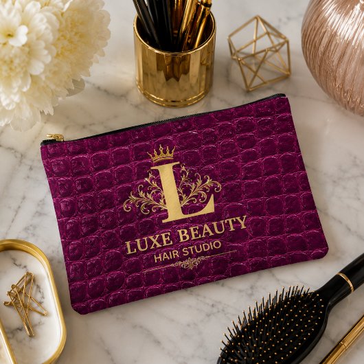 Luxury Crocodile Leather Monogram Gold Initial  Zubehörtasche